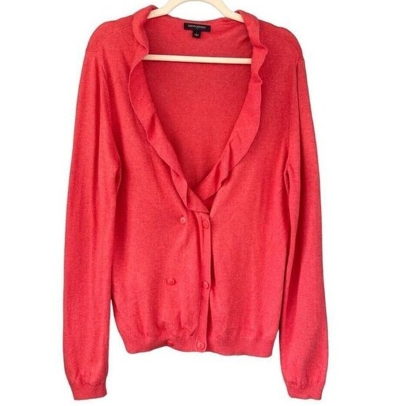 Banana Republic Sweaters - S3 Y2K VTG Banana Republic Coral Ruffle Cardigan Sweater Romantic Size L